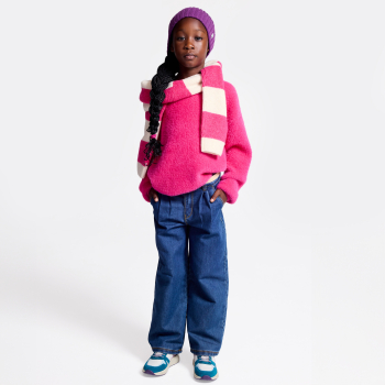 كنزة مضلّعة ناعمة باللون الوردي للفتيات